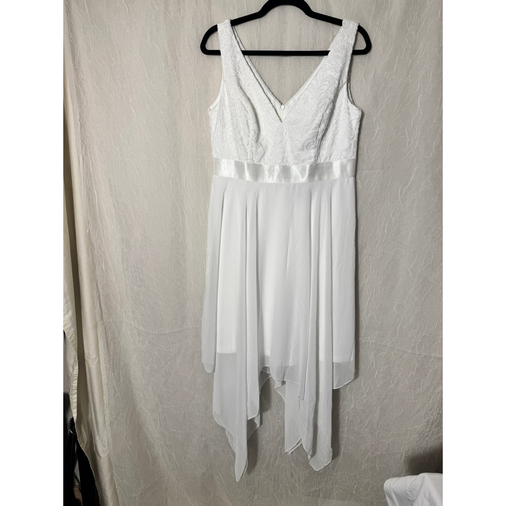 Ever-Pretty High-Low Dress Women Size 14 White New Lace Chiffon V-Neck EP00207 - Picture 6 of 14